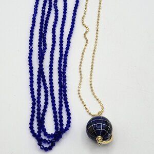 1 Faceted Blue Crystal 3 Strand & 1 Gold-tone Chain w/ Earth Globe  Necklace